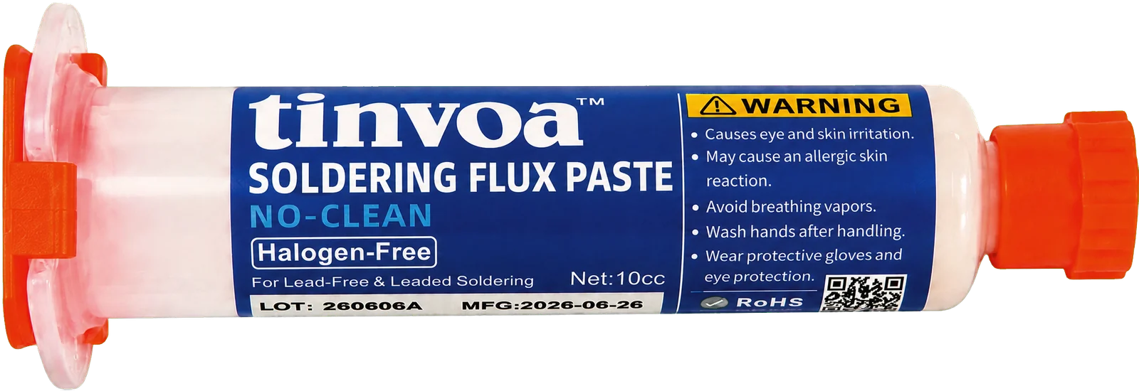 tinvoa No-Clean Soldering Flux — halogen-free no-clean rosin flux, 10cc syringe